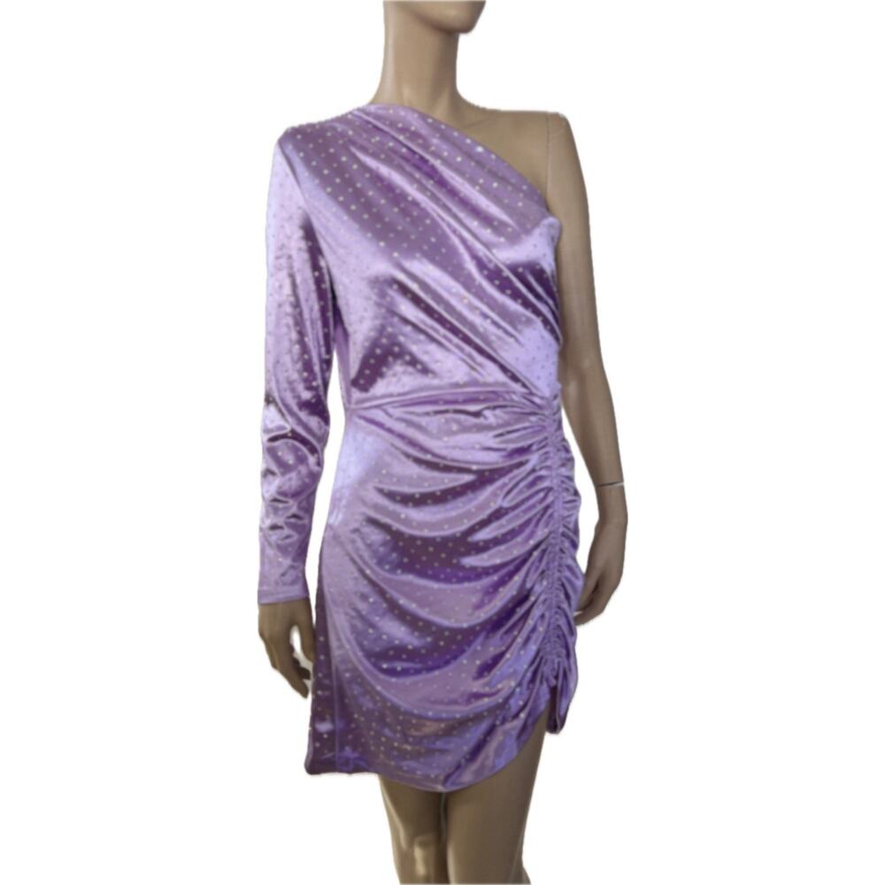 Maje Raparme Embellished One Shoulder Dress purple NWT Crystal 42 L